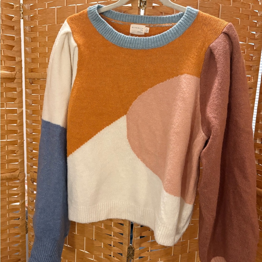 Blue and Orange Crewneck Sweater with Colorblock Design